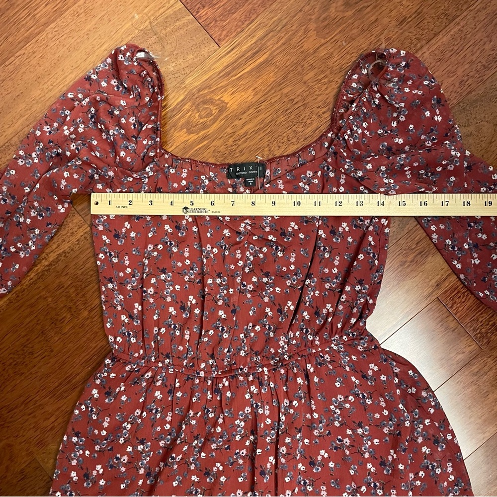 Trixxi Rust Floral Long Sleeve Dress - Picture 6 of 9